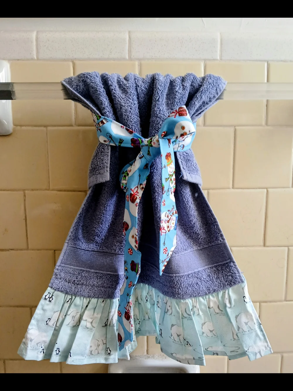 Orange Ruffle Kitchen Hand Towel with Printed Trim